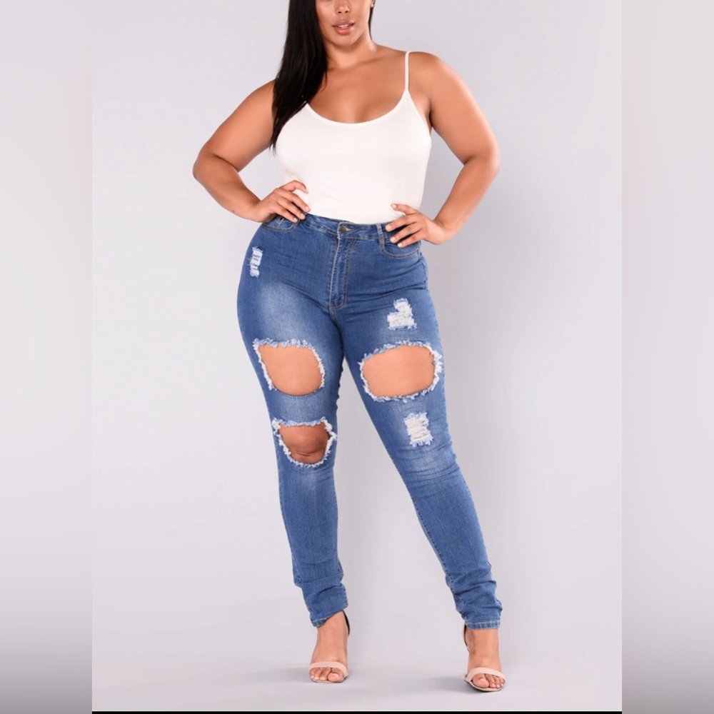 Fashion Nova Blue Distressed Jeans